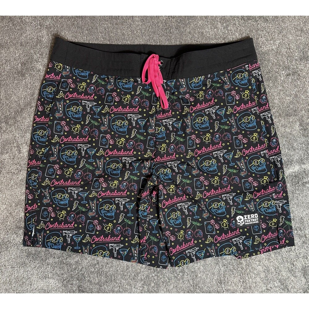 Zero Foxtrot Contraband Ripstop Board Shorts 7” Mens L Unlined Skulls Neon 2024